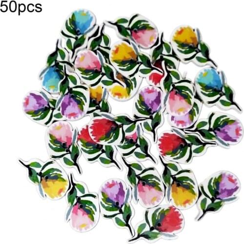 Hot Sales!!!50Pcs/Bag Button Vibrant Color Eco-friendly Wooden DIY Painted Cartoon Rose Button for Home