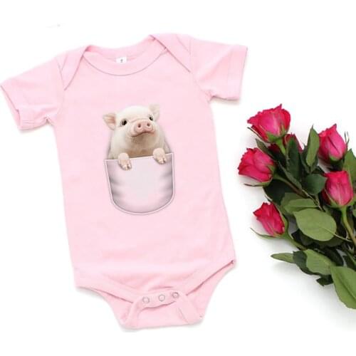 Cute Little Pig Printed Cartoon Baby Girl Clothes Pink Fashion Kawaii Harajuku Newborn Baby Bodysuit Short Sleeve Summer Casual
