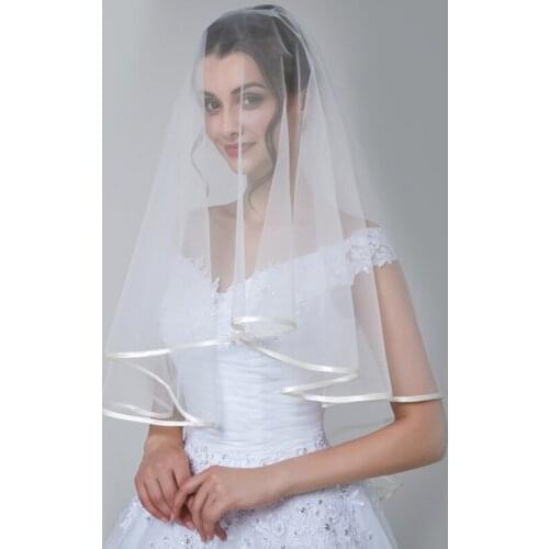 Bridal veil double-layer ribbon edging bat-style white veil wedding headdress woman photo veil wedding accessories