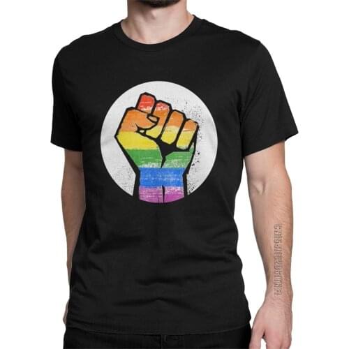LGBT Resistance Fist T-Shirts Men Rainbow Flag Civil Rights Funny Pure Cotton Tees Crewneck Classic T Shirts Clothing
