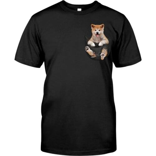CLOOCL Cotton T-Shirt Lovely Pet Dog Shiba Inu Pocket Print Shirt Men for Women Shirt Tops Funny Cotton Black Tees Drop Shipping