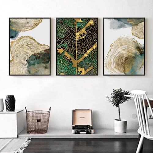 Canvas Painting Modern Abstract Art Luxury Golden Leaf Tree Wheel Poster And Print Wall Art Picture For Living Room Decoration