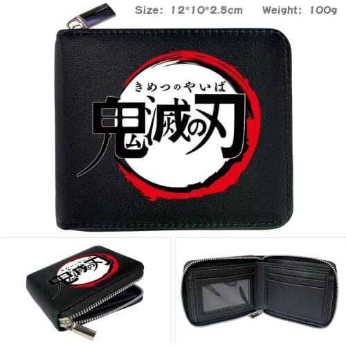 Anime Demon Slayer Card Photo Holder Cartoon Print PU Wallet Note Compartment Short Zipper Boys Girls Purses Coin Pocket