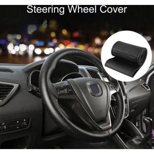 40cm Leather Car Steering Covers DIY Texture Soft Auto Car Steering Wheel Cover With Needles Thread Artificial Leather Covers