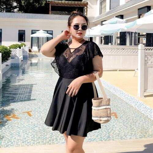 Lace Swimwear Women 2021 One Piece Bathing Suit Woman Plus Size Beach Wear Black Blue Push Up Padded Skirt Swimsuit Swimdress
