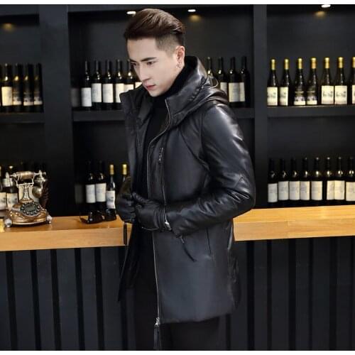 Genuine Leather Jackets For Men Winter Warm Thick Hooded Down Coat 2020 Top Quality Plus Size Outwear 1622 MF419