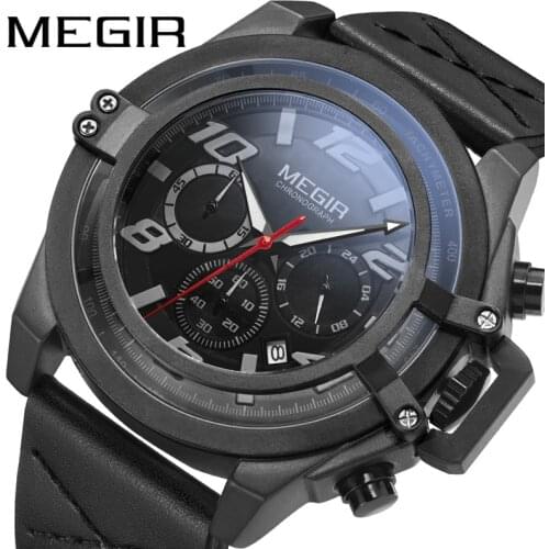 MEGIR 2021 New Fashion Luminous Waterproof Casual Sports Mens Business Belt Strap Mens Watches Relogio Masculino 2052G