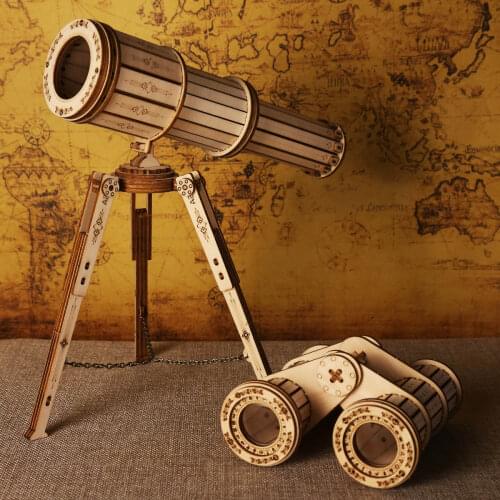 Monocular Binoculars Telescope 3D Wooden Puzzle Pirate Spyglass Educational DIY Wood Game Build Assemble Toy For Kids & Adults