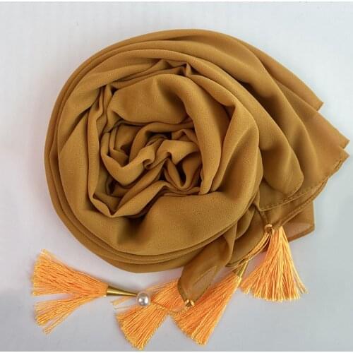 Muslim Fashion Tassel Hijab Scarf For Women Plain Bubble Chiffon Hijabs Femme Musulman Wraps Head Scarves Malaysia Hijabs