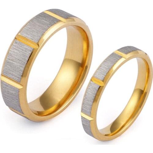 Dubai Russia Style Brushed wedding band couple Rings for men and women Alliance gold plating stainless steel jewelry ring