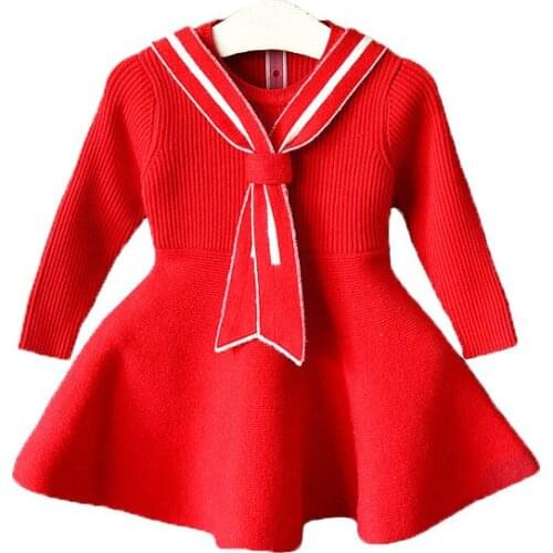 Baby Girl Clothes Toddler Dress For Girls Kids Baby Dress Sailor Collar A-line Princess Dresses For Party red grey 2-6Y