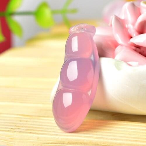 Natural Pink Chalcedony Jelly Bean Pendant Designed for Women Necklace Jewelry