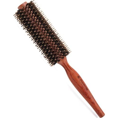 IRUI 1pc portable wooden handle natural wild boar bristle brush professional rolling comb beauty salon haircut tool