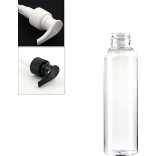 4oz/120ml empty cosmo round plastic bottle , clear pet bottle with black/white lock pumps