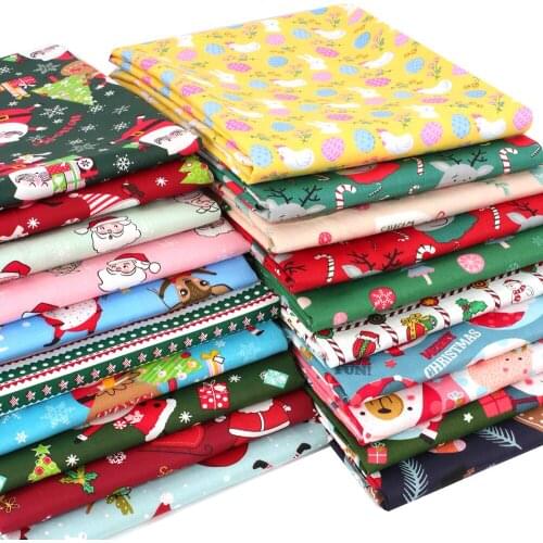 Christmas 100% Cotton Fabrics For Sewing Clothes Santa Claus Printed Cloth Sheets For Patchwork DIY Crafts Supplies 45*150cm 1pc
