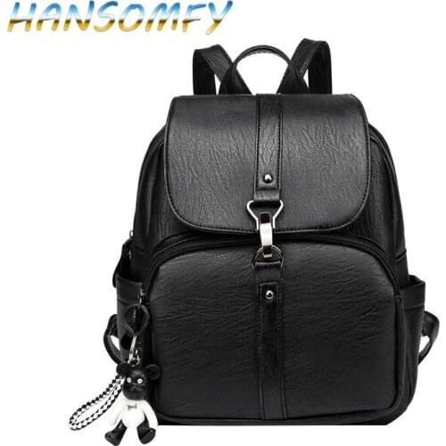 HANSOMFY 2019 New PU Leather Women Backpack Casual School Backpack For Teenager Girl Large Capacity Multifunction Backpack MX-68