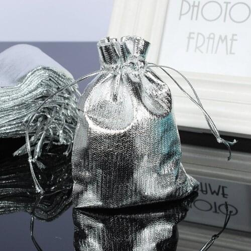 10PCS Gold Silver Metallic Color Dragee Candy Cookie Bag Foil Organza Pouches Christmas Wedding Party Favour Gifts Cookie Bags