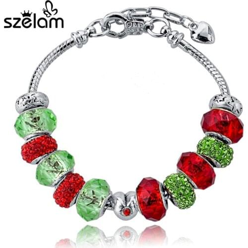 Szelam Low Women Fashion Bracelet Green/Red Color Snake Chain Crystal Bracelets Bangles Metal Beads Charms SBR150140