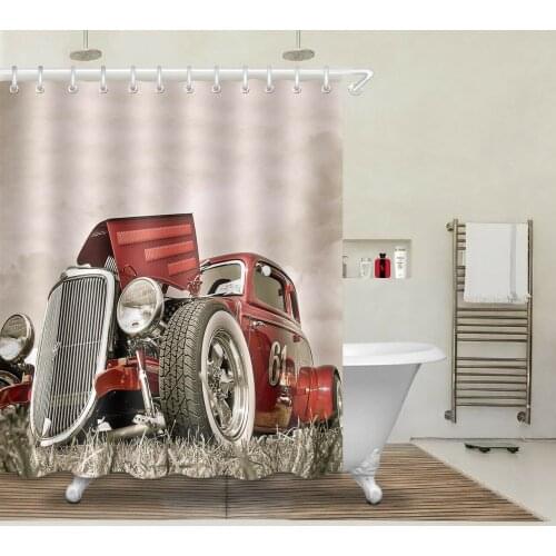 Classic Retro Car Waterproof Fabric Shower Curtain Liner Bathroom Set