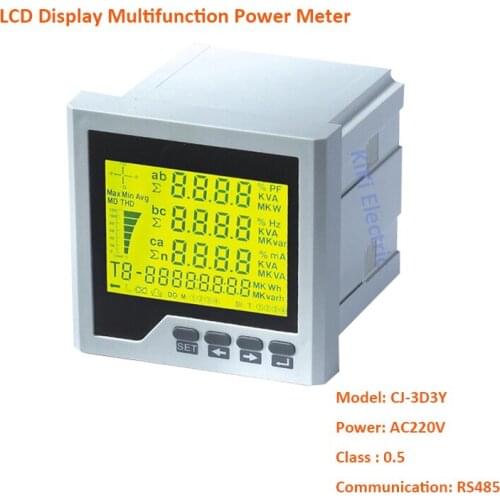 LCD Display Three Phase Multifunction Power Meter 220VAC Power Supply With RS485 Communication intelligent Meter