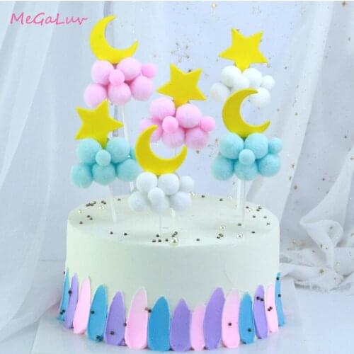 1/2/3/6Pcs Party Star Moon Cupcake Topper Happy Birthday Cake Insert Card Decor For Baby Shower Wedding Supplies