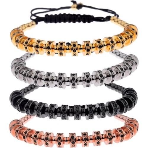 2018 New Fashion Men Bracelet Tube Micro Pave CZ &4 MM Beads Macrame Braided Charm Bracelets Jewelry pulsera hombres