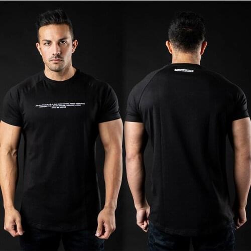 2021 Men O-Neck T Shirts Summer Running Bodybuilding Fashion Cotton Letter Printed Tshirt Men Fitness Workout Casual clothing