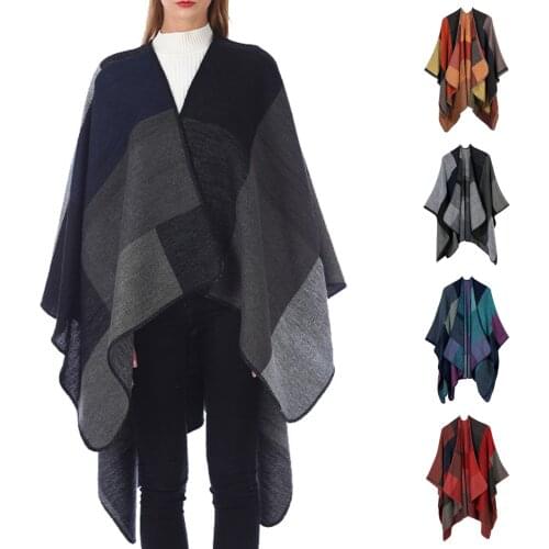 2021 Shawl Women Autumn And Winter Winter Long Imitation Cashmere Wild Cloak Air Conditioning Thick Warm Cloak Coat