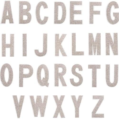 24*40cm/piece English Alphabet Pattern Crystal Patch Iron On Hotfix Glass Rhinestone Applique Clothes Jewelry Crafts