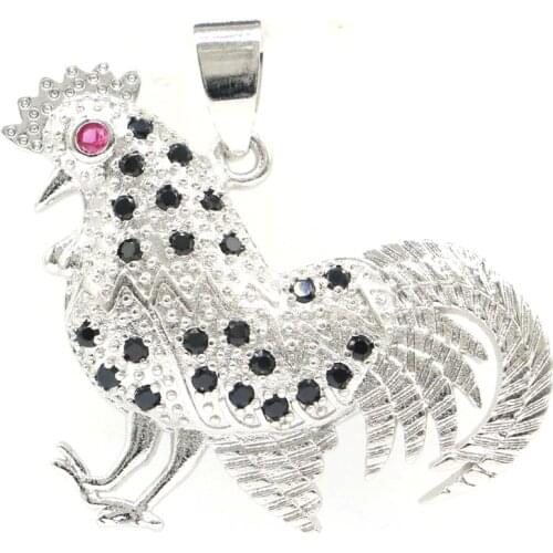 37x33mm Hot Sell Rooster Shape Black Sapphire Kunzite Tourmaline CZ For Women Fine Jewelry Silver Pendant Eye Catching