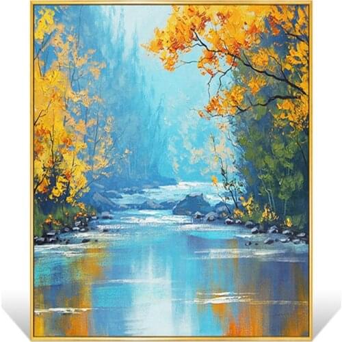 Abstract Trees With Beautiful Leaves By The River Hand Painted Oil Painting On Canvas Abstract Wall Art For House Decoration