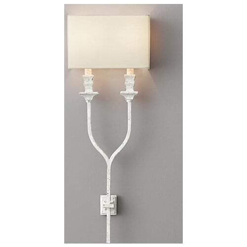 American wall lamp simple fabric living room bedroom bedside lamp creative copper color iron double head wall lamp