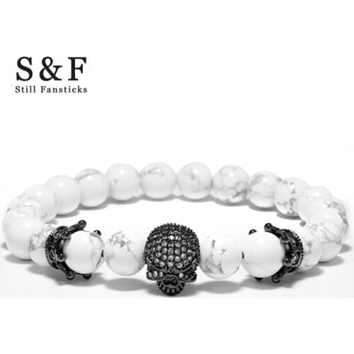Skull Bracelet White Bead Bracelets For Women Jewelry Men Pulseira Masculina Feminina Erkek Bileklik Pulseras Bijoux 2018
