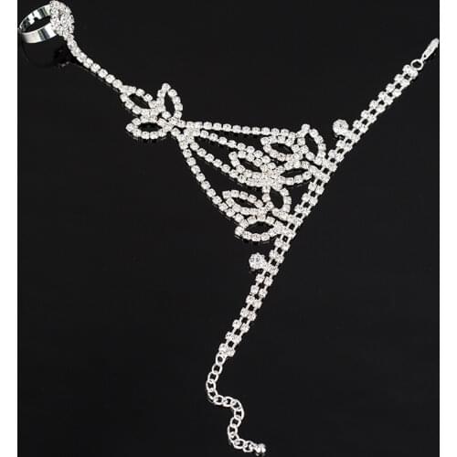 Rhinestone Crystal Chain Bracelet Bangles Silver Plated and Gold Color Bridal Wedding Jewelry for Women