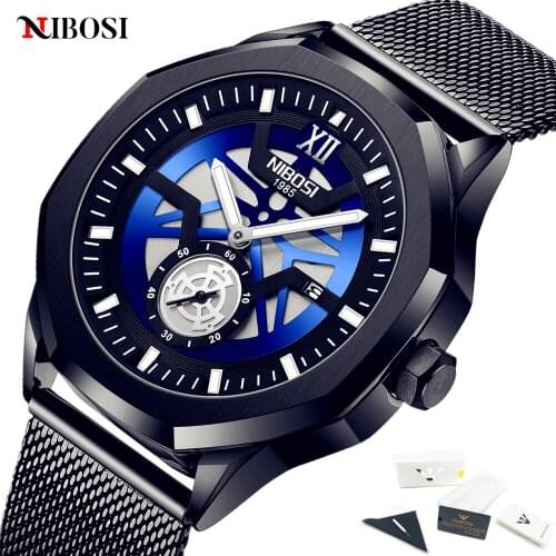 NIBOSI New Fashion Mens Watches Top Brand Luxury Big Dial Auto-Date Quartz Watch Men Sport Business Men Watch Relogio Masculino