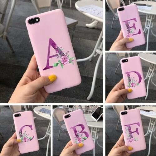 Alphabet Letter Flower Floral Printed Phone Case For iPhone 5 5s SE 6 6s 7 8 Plus Soft Silicone Pink TPU Back Cover Fundas Shell