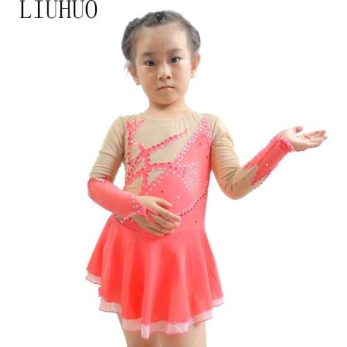 LIUHUO Kids Girls Sparkly Rhinestone Tulle Splice Keyhole Back Figure Skating Ice Skate Ballet Dance Gymnastics Leotard Dress