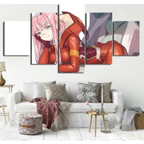 Home Decor Canvas HD Prints 5 Panel in the Franxx Animation Painting Modular Pictures Modern Wall Artwork Posters Framed