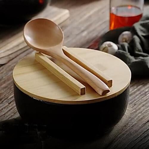 FANCITY Japanese Bowl Instant Noodles Tableware Dining Room Tableware Salad Ceramic Bowl Bring Wooden Spoon Wooden Chopstick