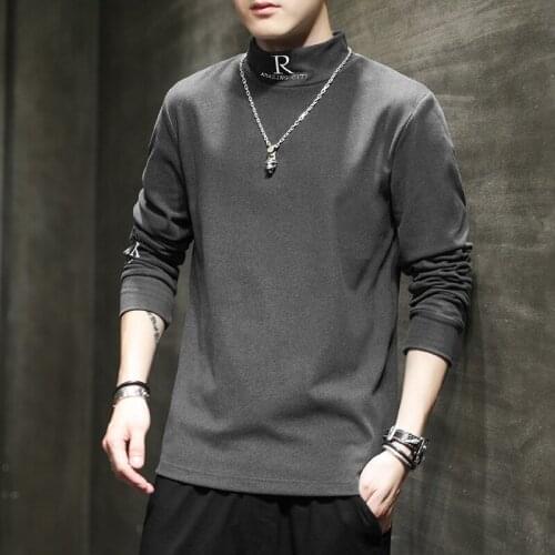 Long Sleeve T-Shirts Embroidery Letter T Shirt Homme Turtleneck Streetwear Autumn Winter Casual Fashion Sweater