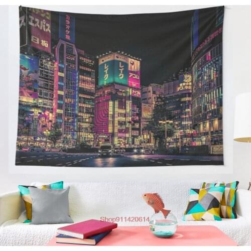 Futurism Japan Night Photo tapestry Wall Hanging Decor Coverlet Bedding Sheet Throw Bedspread Living Room Tapestries