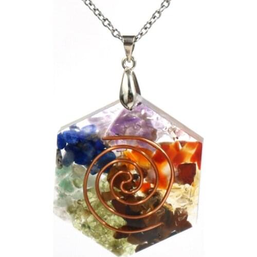 FYSL Copper Spiral Colorful Stone and Resin Geometric Shape Pendant Orgone Energy Necklace Healing Chakra Jewelry