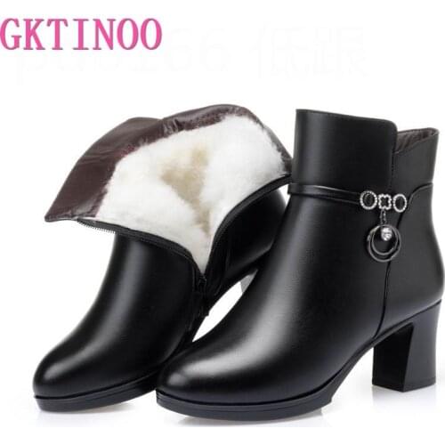 GKTINOO Womens Ankle Boots Winter 2020 New High-heel Ladies Fashion Boots Large Size Wool Warm Women Winter Boots Leather