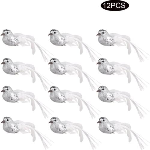 12Pcs Realistic Lovely Feathered Glitter Artificial Birds Clip On Christmas Tree Ornament Door Wreaths Hat Festival Wedding