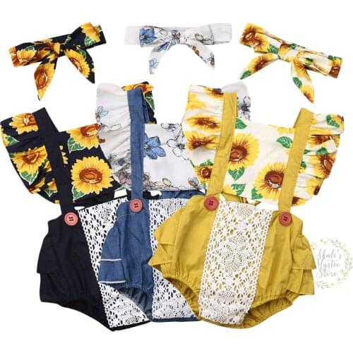 0-24M Newborn Infant Baby Girls Flower Ruffles Romper Sunflower Jumpsuit Backless Playsuit Sunsuit Summer Toddler Girl Clothes