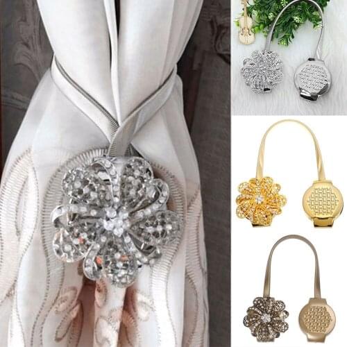 Crystal Flower Shape Magnet Curtain Buckle Magnetic Tiebacks For Curtains Window Curtain Clip Holder Strap Home Decor Accessory