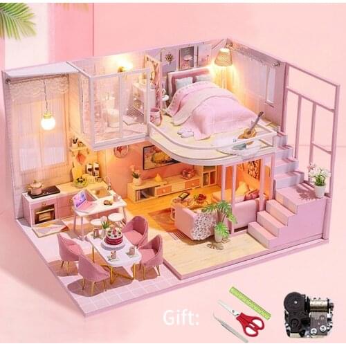 Diy Miniature Dollhouse Kit Doll House Furniture Handmade Model Room Box Toys For Children Christmas Gift Wooden House For Adult