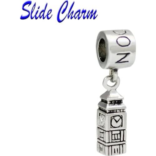 Straight hole fashion jewelry DIY charm European and American style London belfry pendant bead Fit Pandora Bracelet Necklace