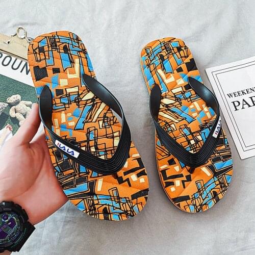 New Graffiti Print Summer Flip Flops Men Designer Slippers For Men Casual Comfortable Non-slip Beach Slippers Men сланцы мужские