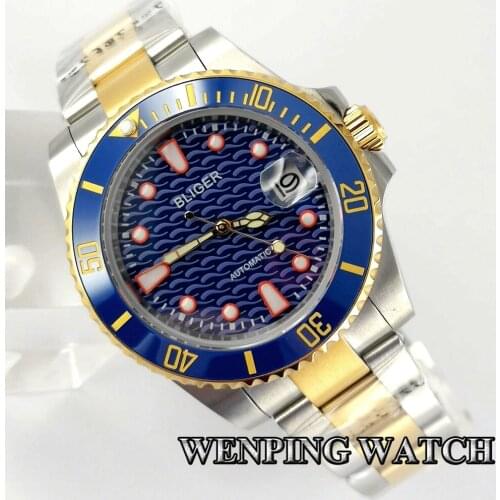 Bliger New 40mm Mens Top Luxuy Stainless Steel Waterproof Watch Sapphire Glass Ceramic Bezel Luminous Mens Automatic Watch